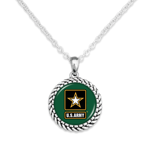 Show your military support with this rope detailed necklace. Comes in your favorite branch of service.